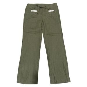 INC Olive Green 100% Linen Straight Leg Pants 6 Coastal Resort Chic Vacation